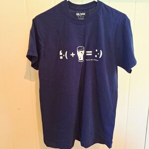 Gildan Navy Blue "BEER" Graphic Men's T-Shirt Size M Humor Very Good Condition